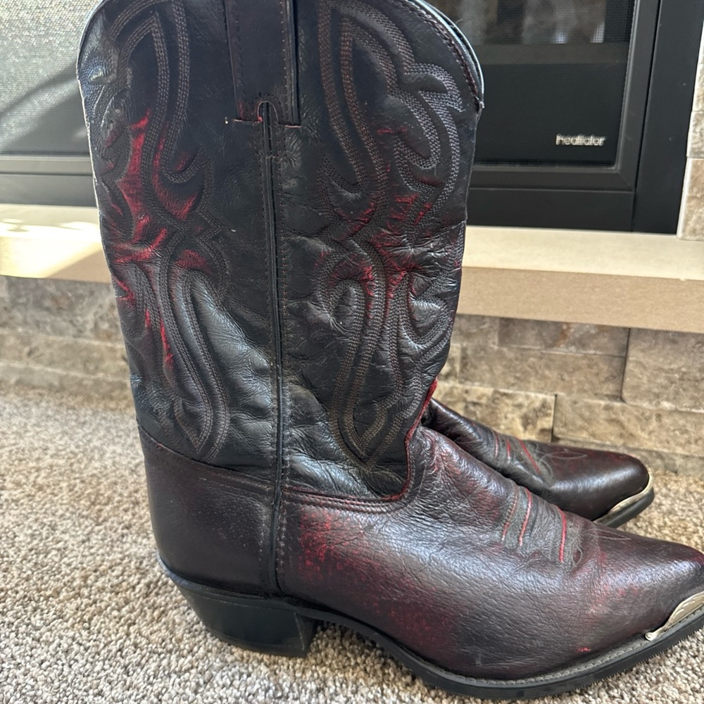Texas Men's 12 D Black and Red Western Cowboy Boots EUC